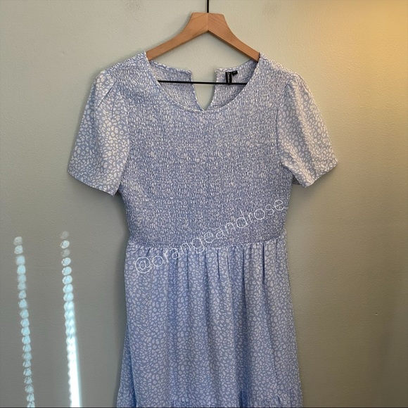 Zattcas Blue White Leopard Animal Cheetah Print Smocked Maxi Dress Comfy Medium - Picture 8 of 11